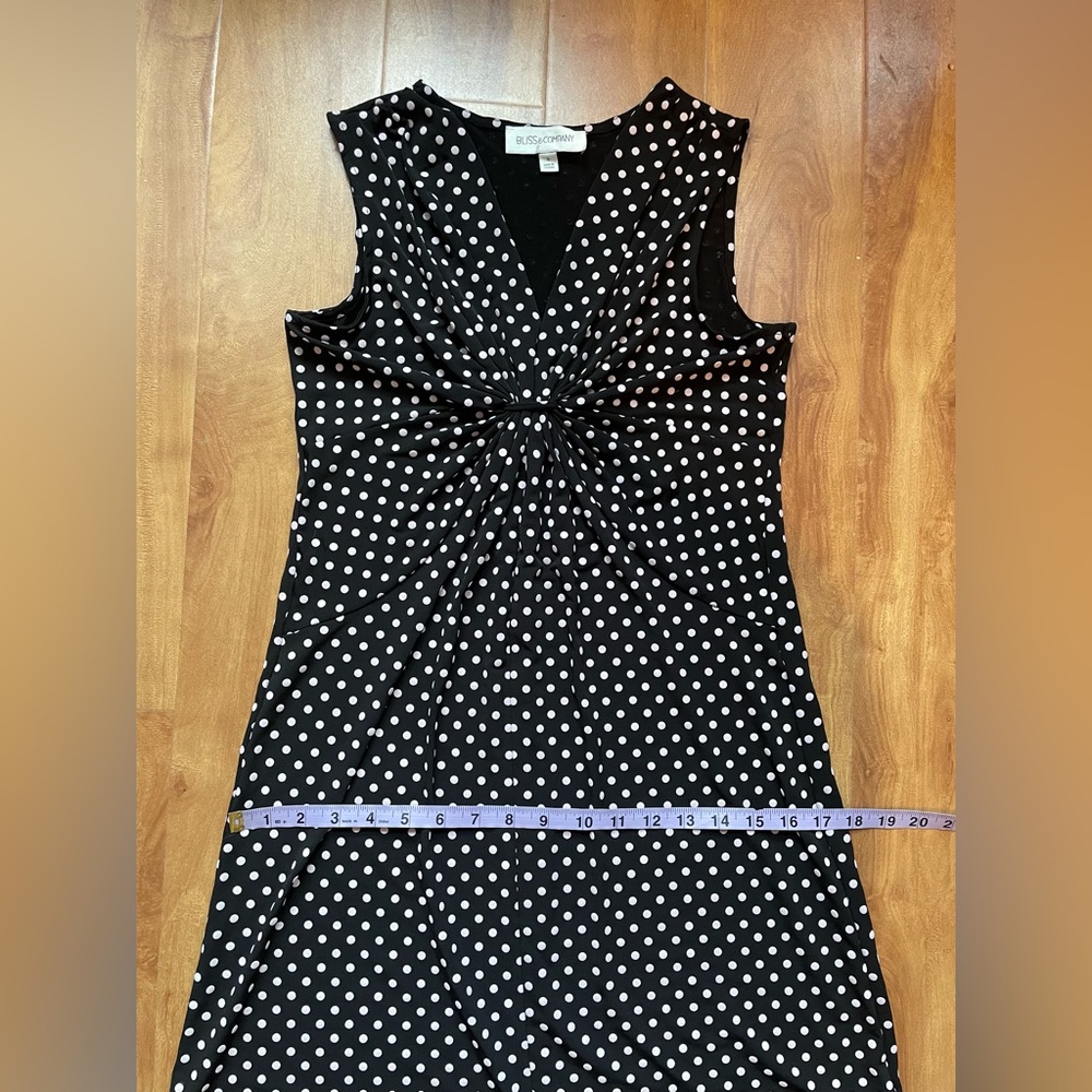 Vintage 90s Black & White Sleeveless Polka Dot Jersey Tank Day Dress Size Small - Picture 9 of 11